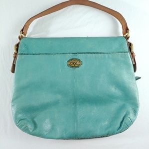 Fossil Handbag Teal Green Leather Hobo Bag Purse